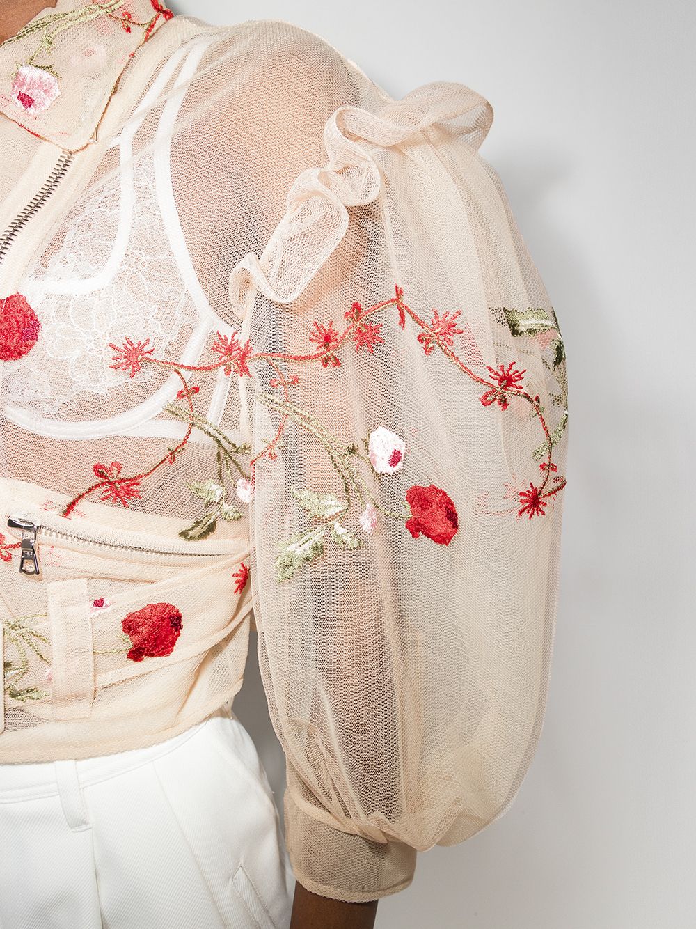 фото Simone rocha embroidered ruffle biker jacket