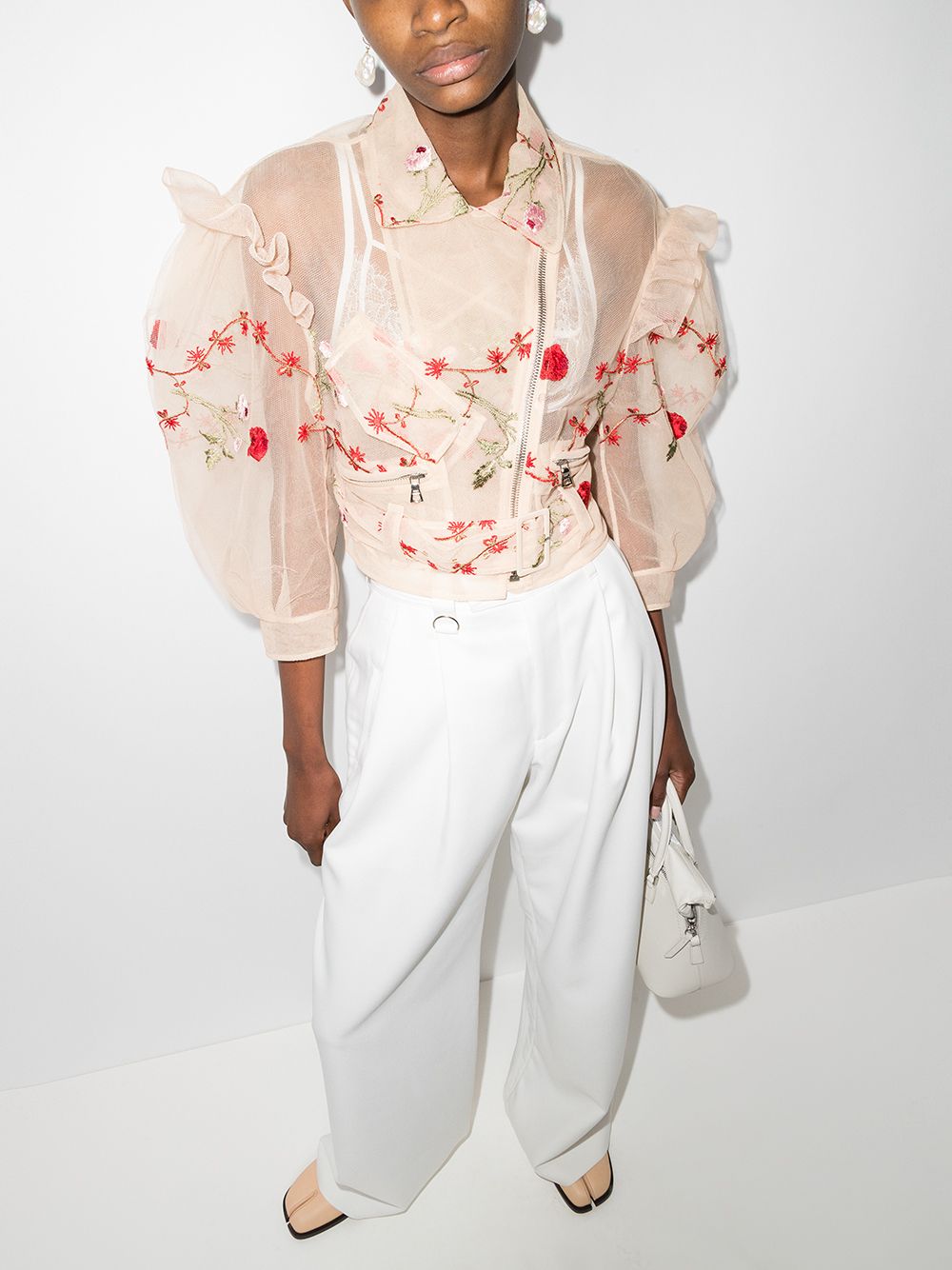 фото Simone rocha embroidered ruffle biker jacket