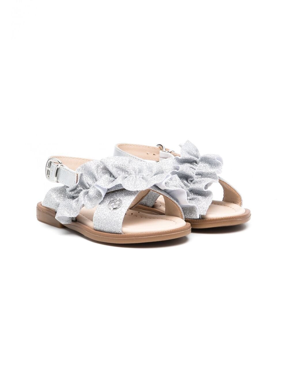 Florens Kids' Glittered-detail Ruffled-trim Sandals In Silver