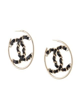 chanel gold and black earrings