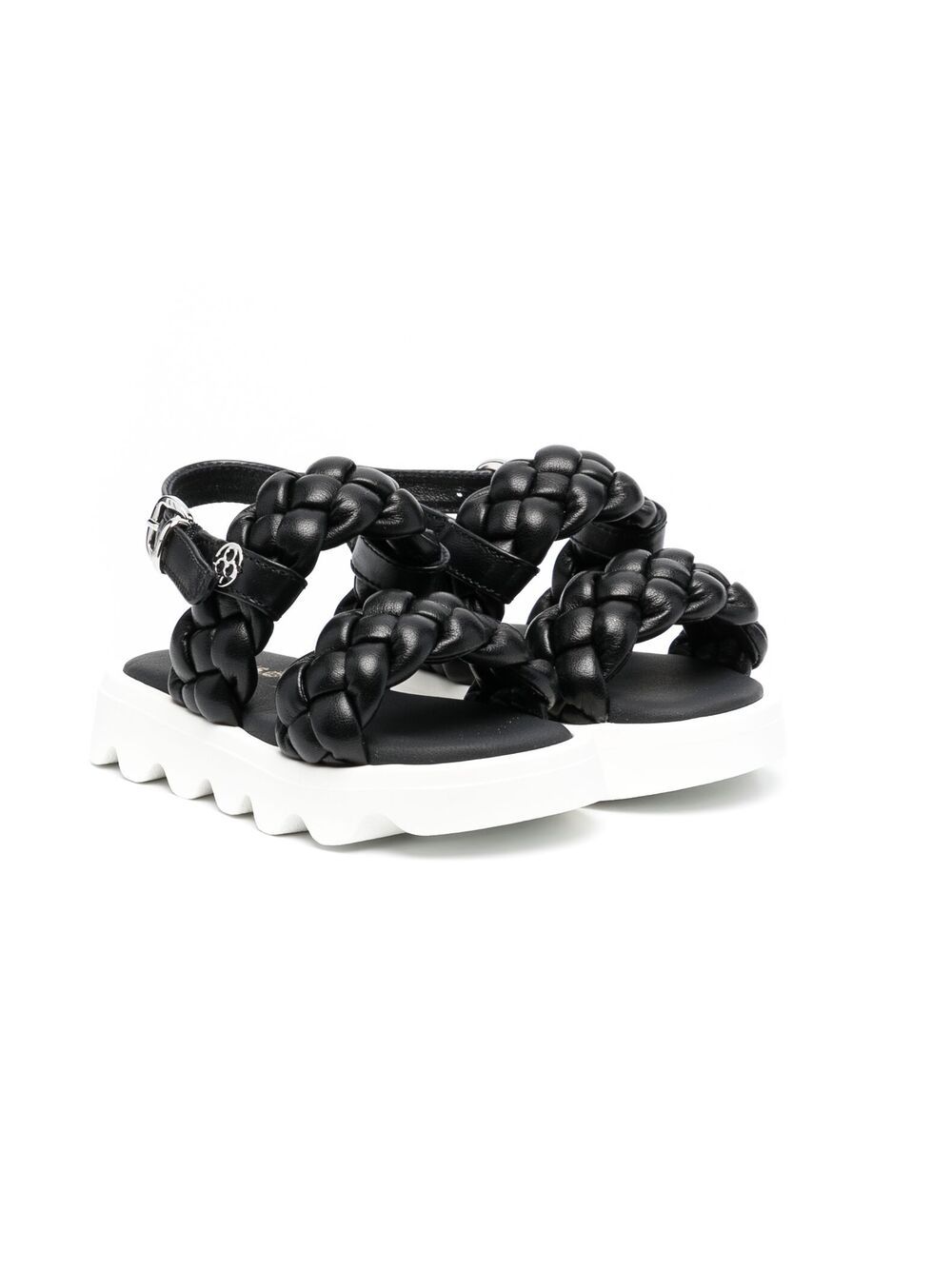 Florens Kids' Interwoven-straps Leather Sandals In Black