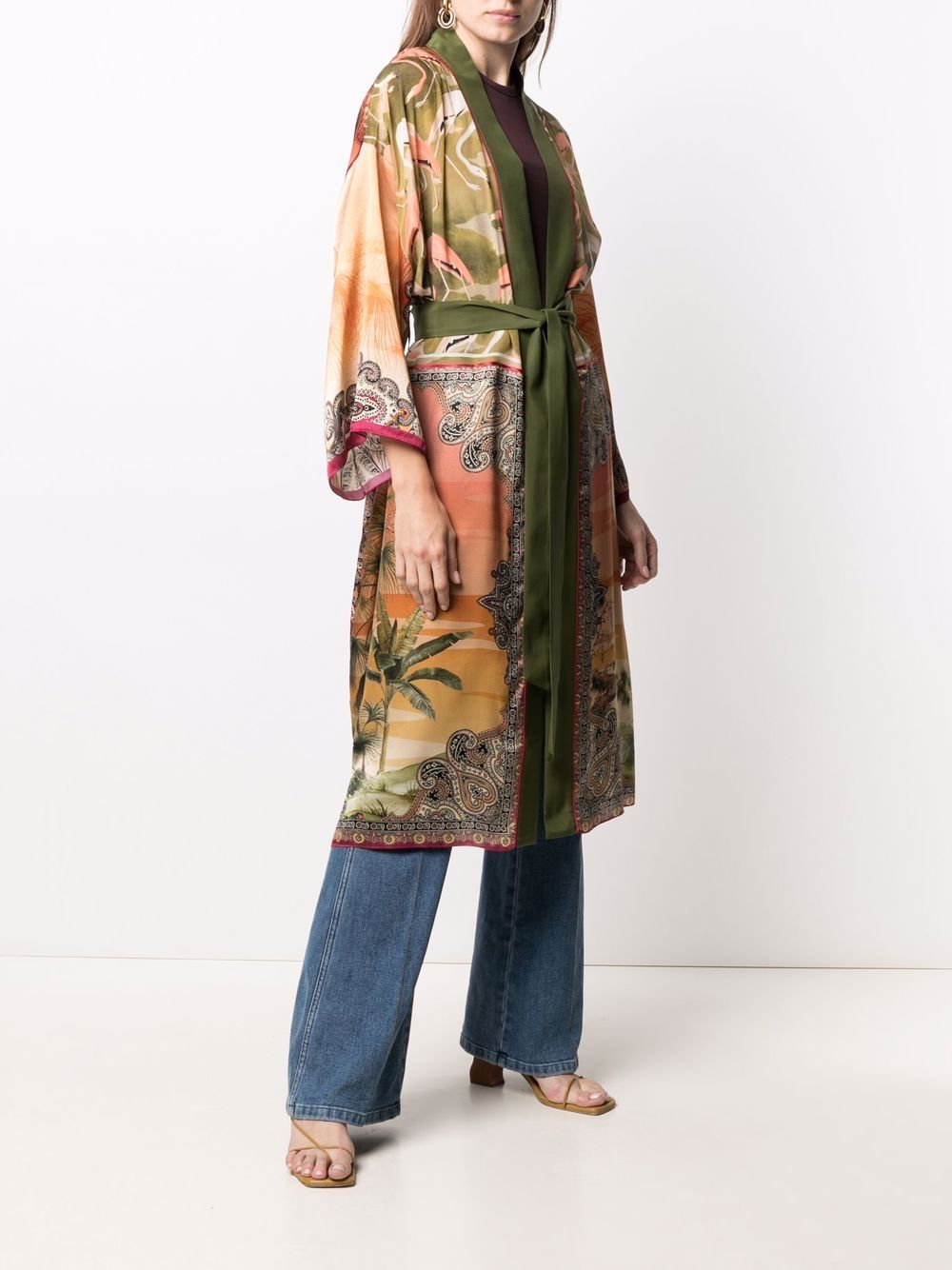 Shop F.r.s For Restless Sleepers Graphic-print Silk Kimono In Green