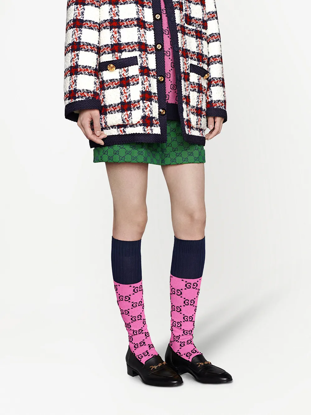 Gucci Monogram-pattern Intarsia-knit Socks In Pink