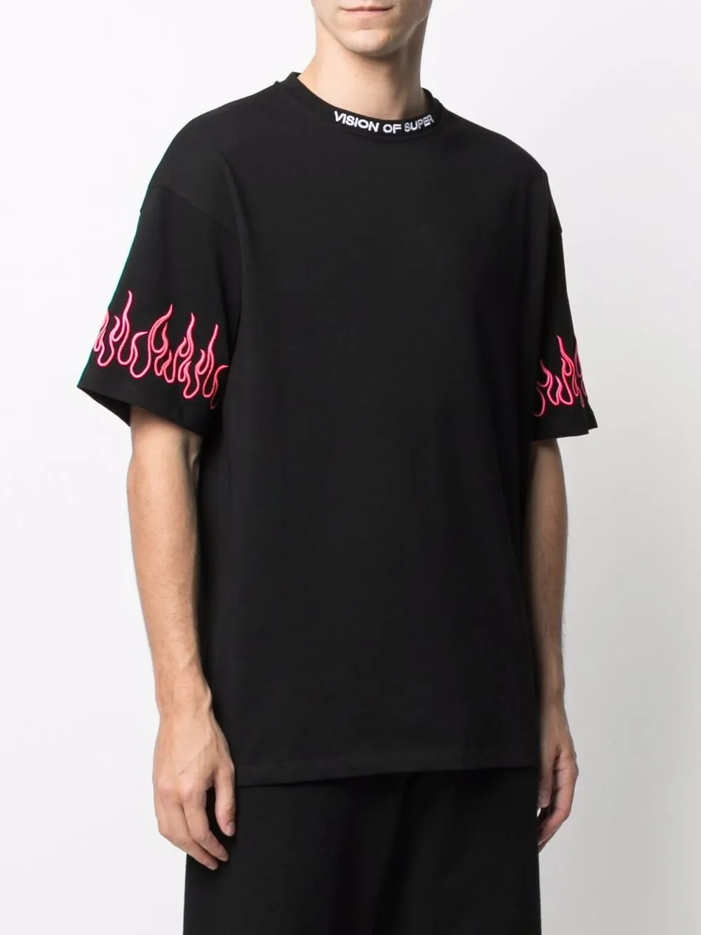 Vision Of Super Flames-print Cotton T-shirt In Black