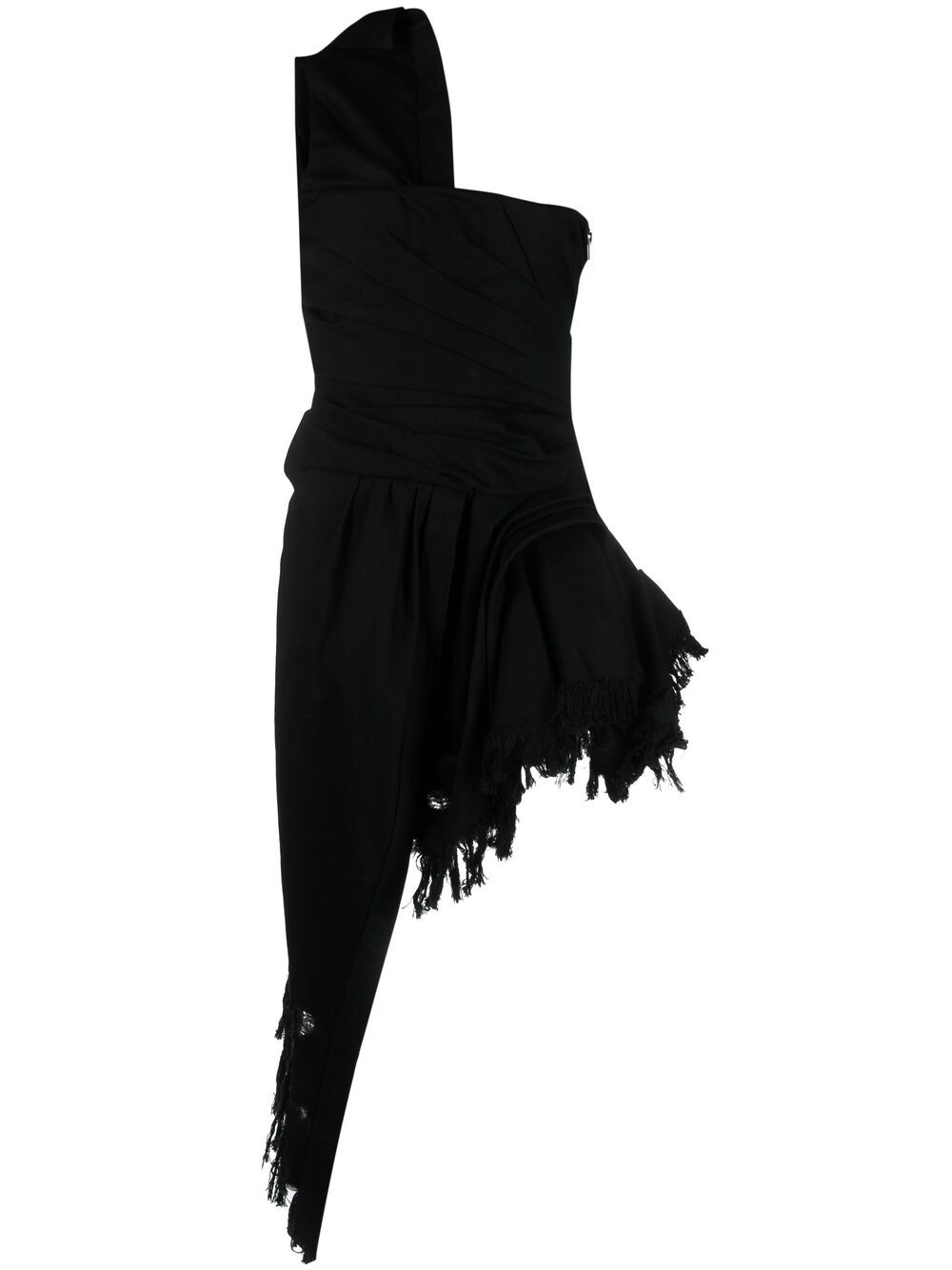 Alexander Wang Asymmetric Fringed Denim Dress In Black