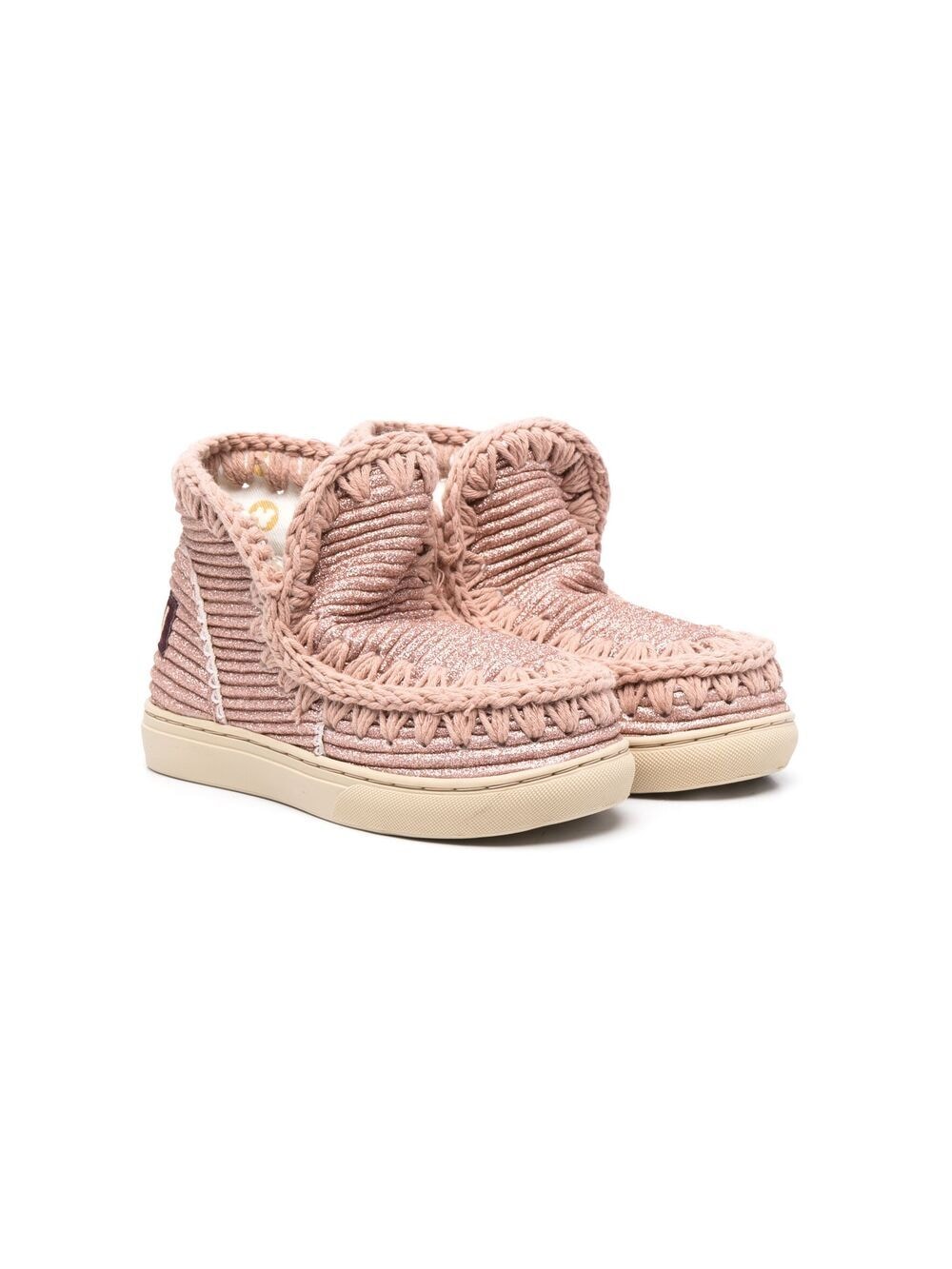 Mou Kids' Whipstitched Metallic Moccasin Boots In Pink