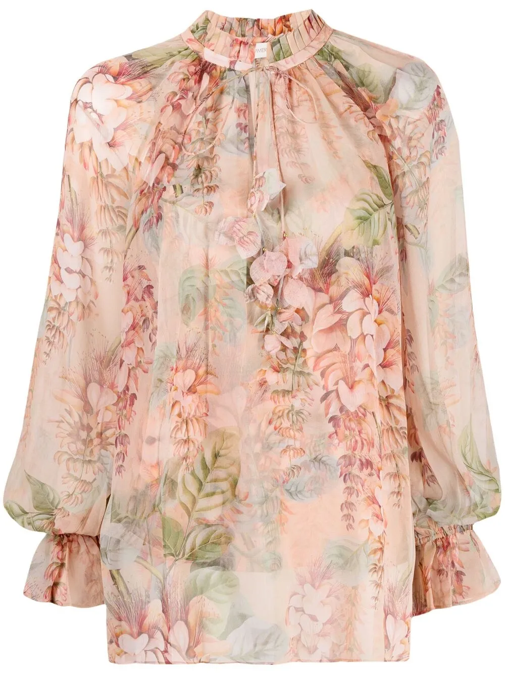 ZIMMERMANN FLORAL-PRINTR RUFFLED SILK BLOUSE