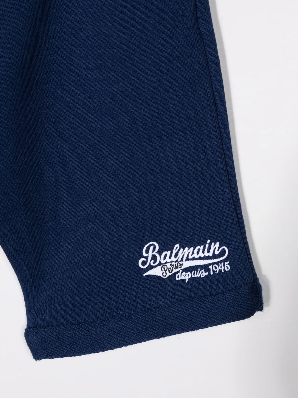 Shop Balmain Logo-print Cotton-jersey Shorts In Blue