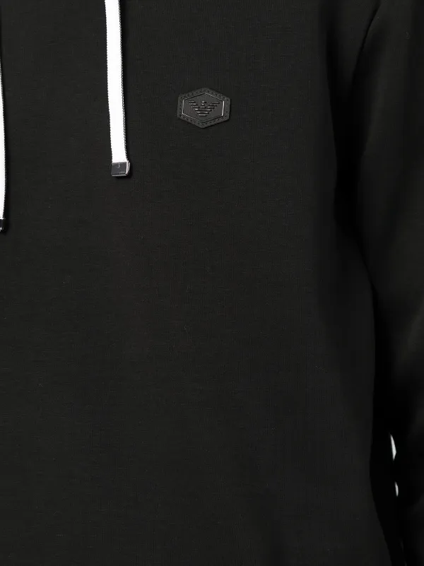 Emporio Armani logo-patch cotton-blend Hoodie | Black | FARFETCH