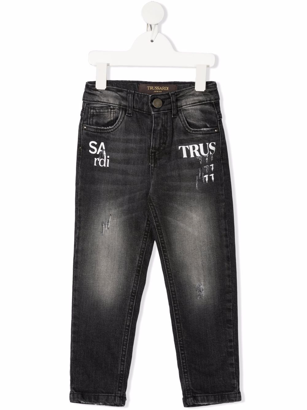 Trussardi Junior Kids' Logo-print Skinny Jeans In Black