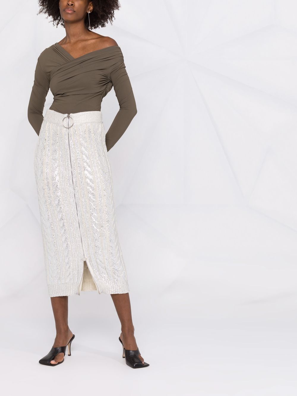 Shop Balmain Metallic Cable-knit Midi Skirt In Silber