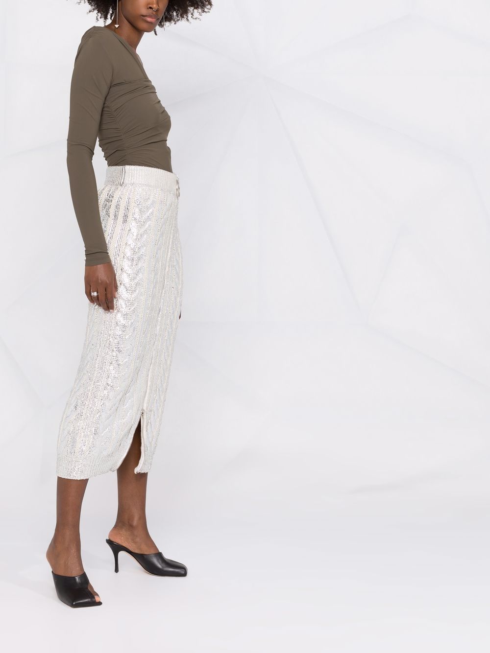 Shop Balmain Metallic Cable-knit Midi Skirt In Silber