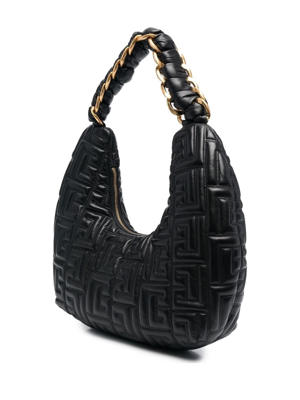 Shop Balmain Suede Monogram Pillow Hobo Bag