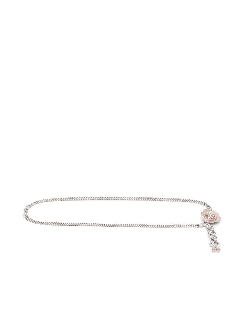 Pre-owned Chanel Camélia Motif Chain-link Belt In Silver