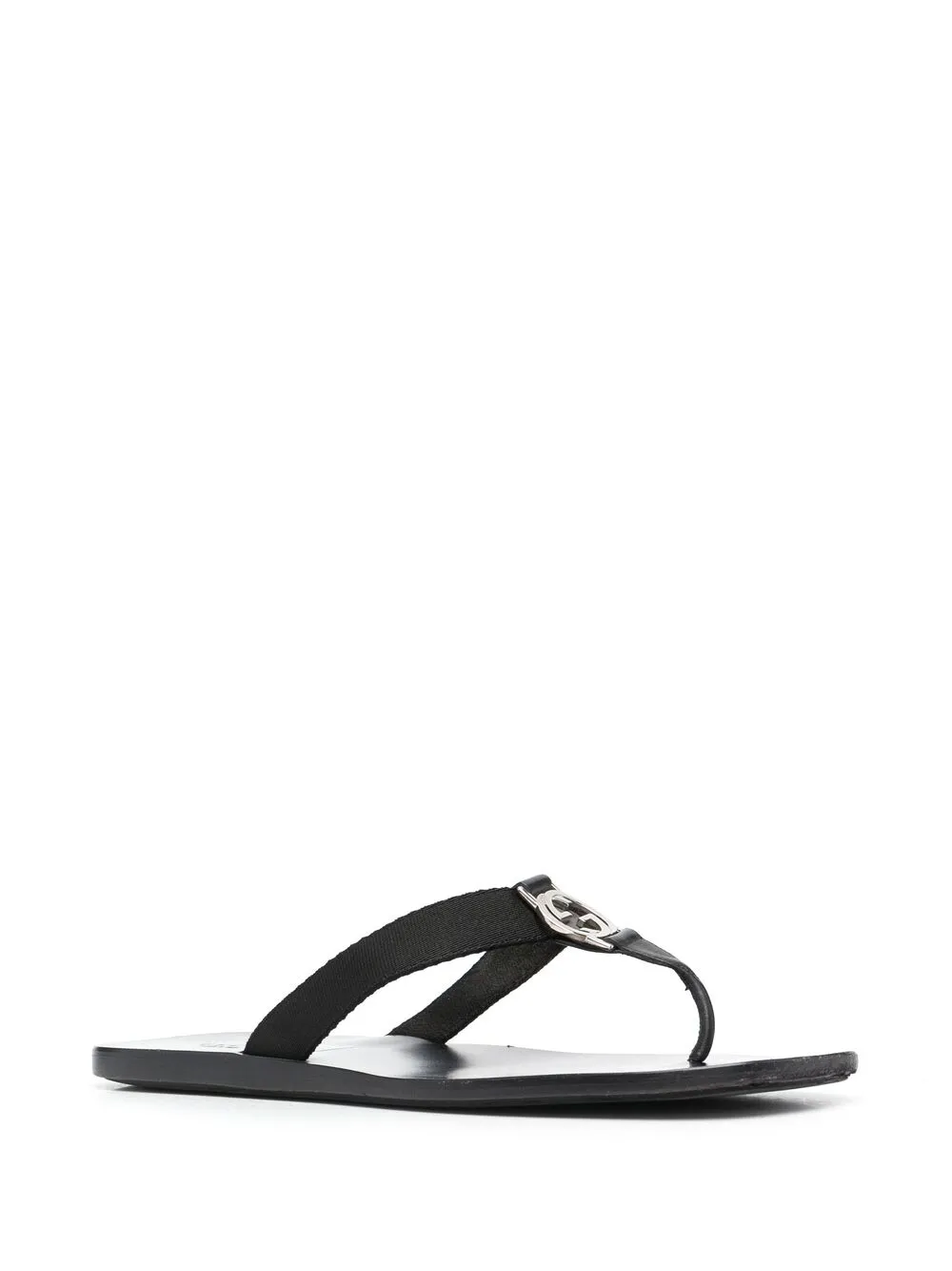 Pre-owned Gucci Double G Logo Flat Sandals In Black