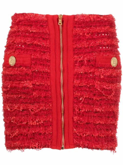 Balmain تنورة تويد قصيرة هاي ويست بسحاب