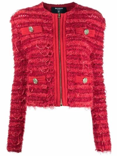 Balmain buttoned tweed jacket red | MODES