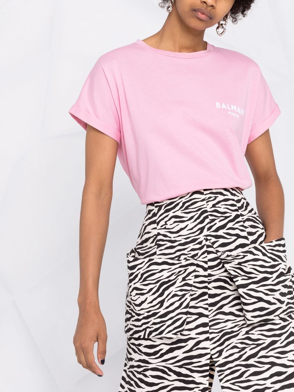 Shop Balmain Small Flocked Logo T-shirt In Pink
