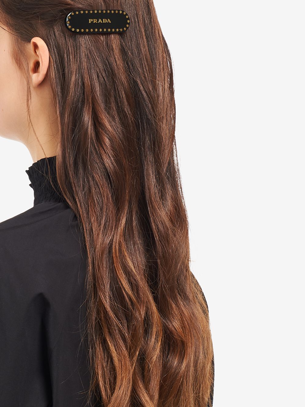 Prada Studded logo-lettering Hair Clip - Neutrals