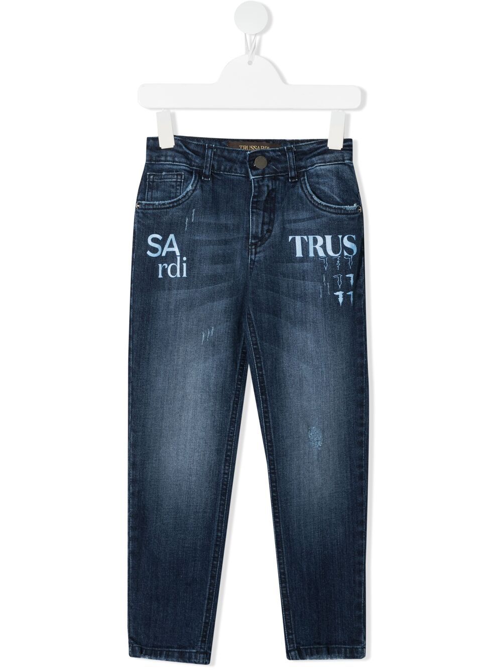 Trussardi Junior Straight-leg Logo Print Jeans In Blue