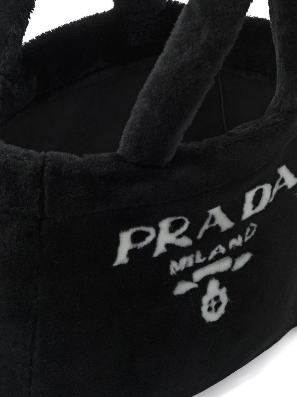 PRADA: sheepskin bag with logo - Black  Prada tote bags 1BG374 2EC9 online  at
