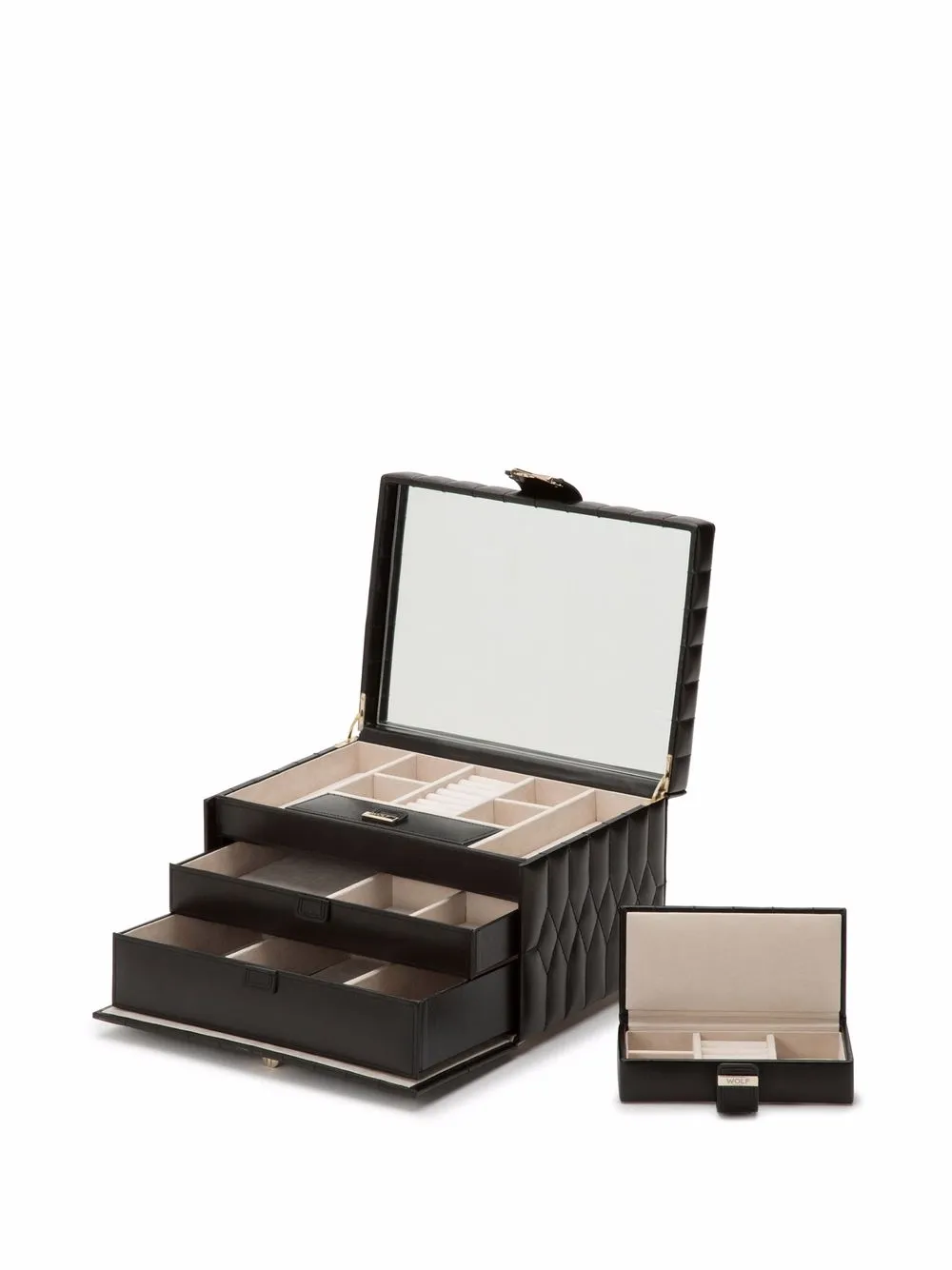 Wolf Medium Caroline Jewellery Case In Black