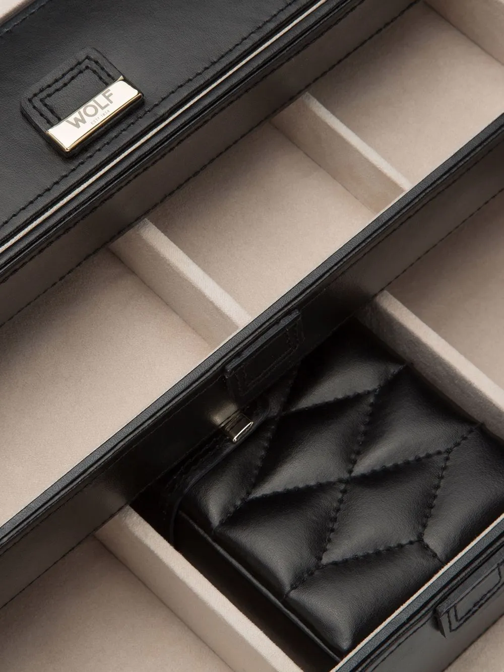 Wolf Medium Caroline Jewellery Case In Black