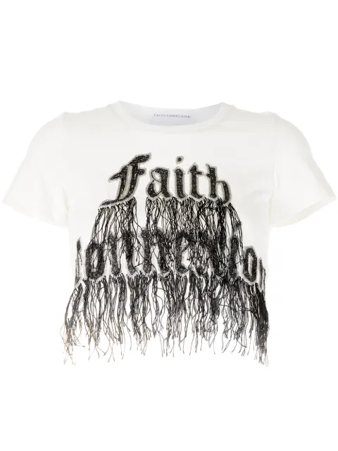 Faith Connexion fringed logo-embroidered cropped T-shirt
