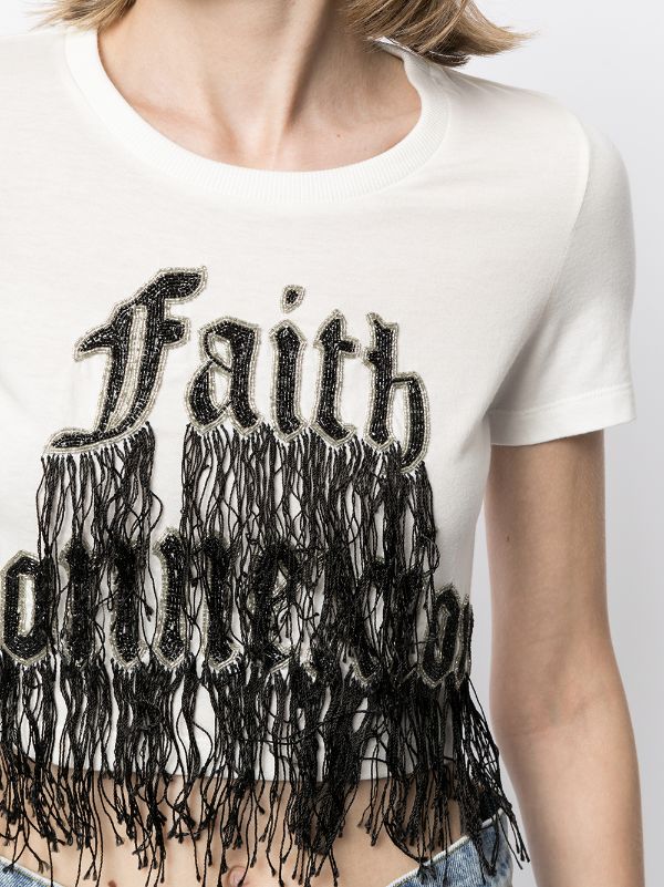 Faith Connexion Fringed logo embroidered Cropped T shirt Farfetch