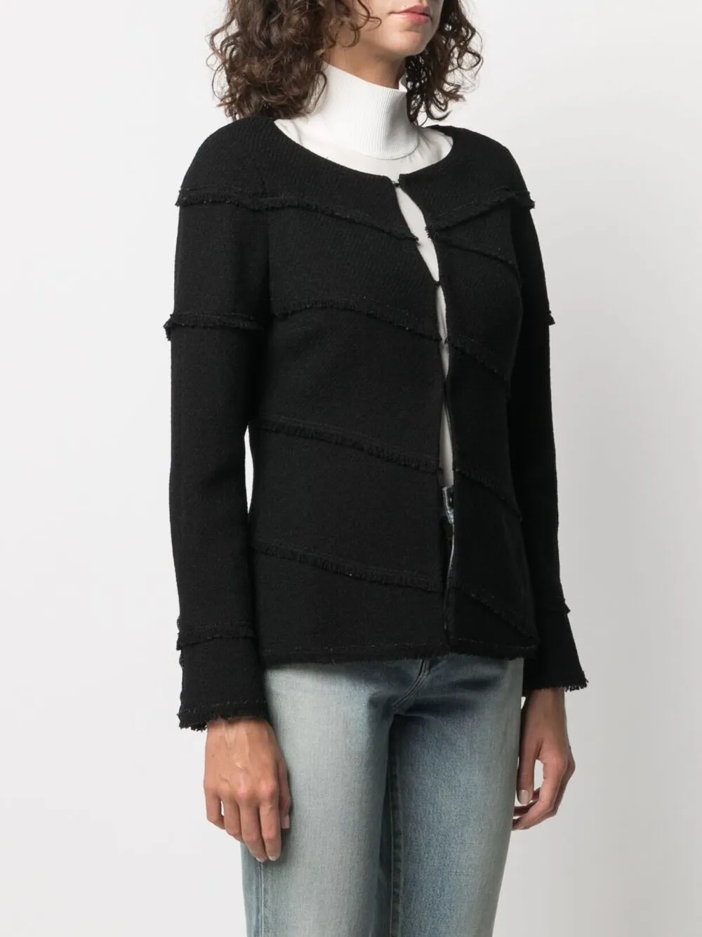 CHANEL Pre-owned 2008 Frayed Detailing Single-breasted Jacket In Black