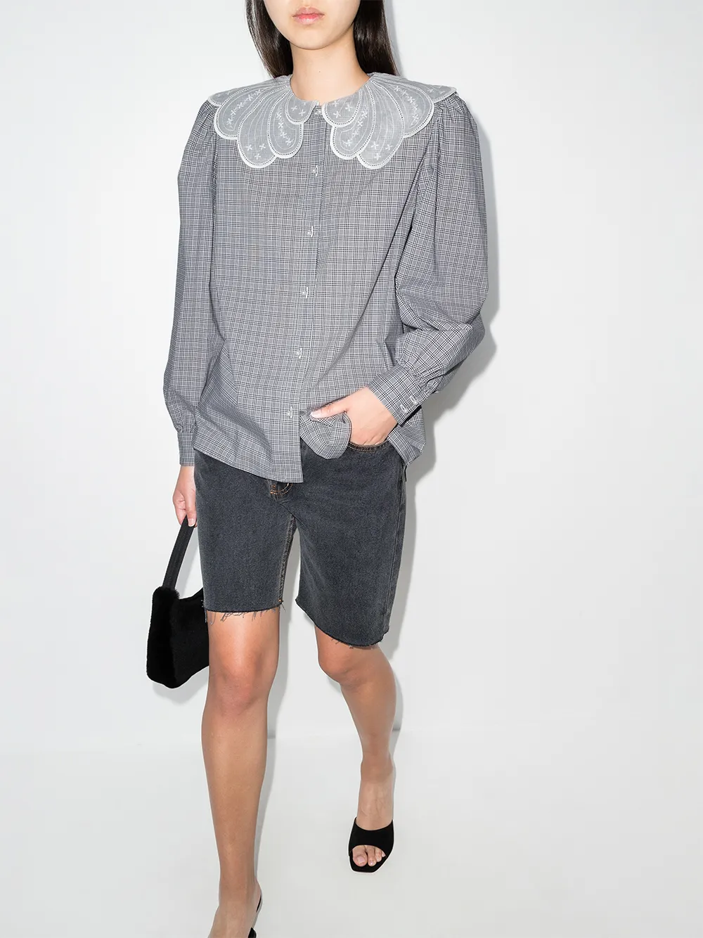 Image 2 of Alessandra Rich embroidered collar checked blouse
