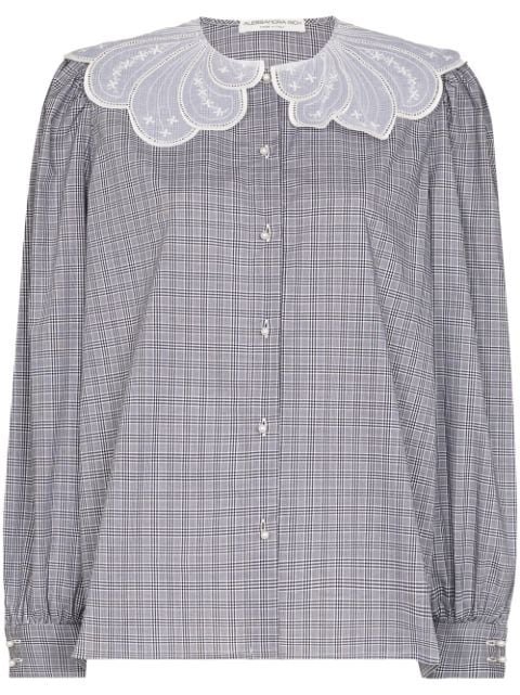 Alessandra Rich embroidered collar checked blouse