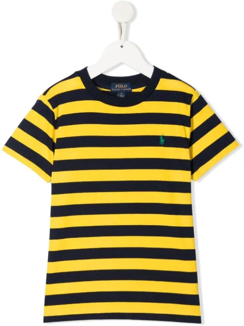 striped men dark blue yellow t shirt