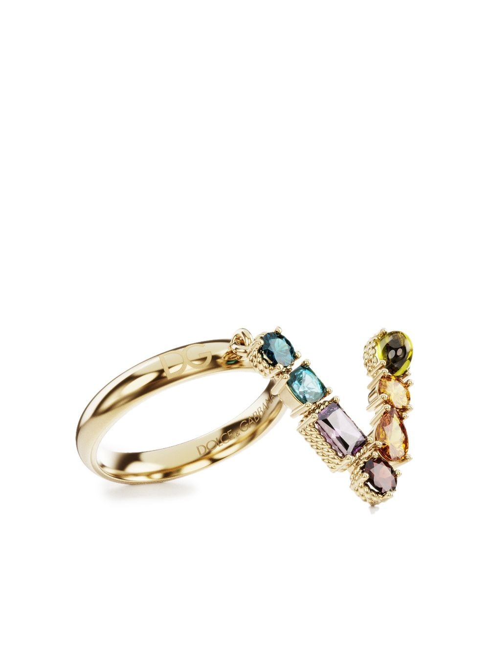Shop Dolce & Gabbana 18kt Yellow Gold Rainbow Alphabet V Ring