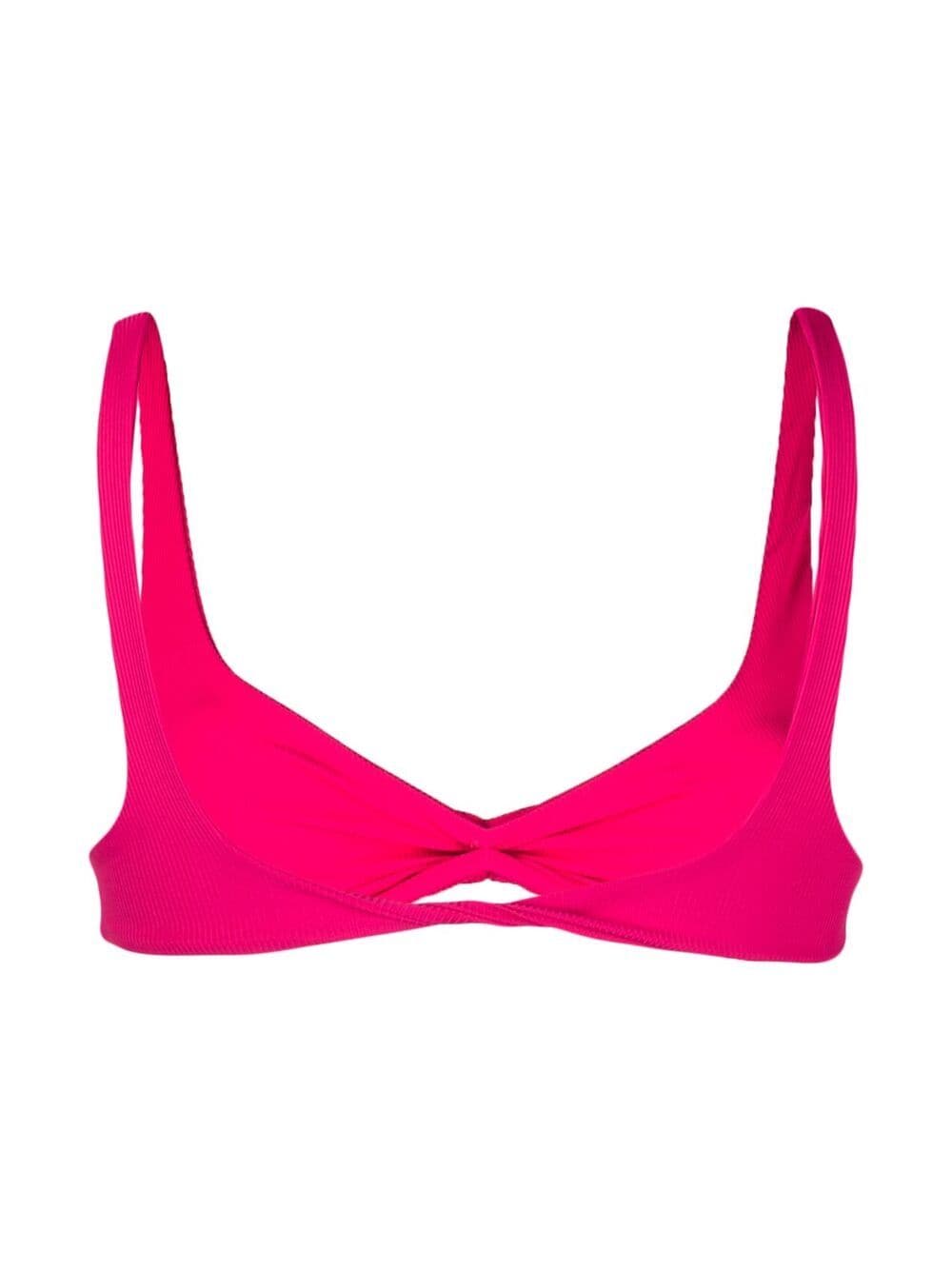 Shop Attico Twisted Ribbed Triangle Bikini Top In Pink