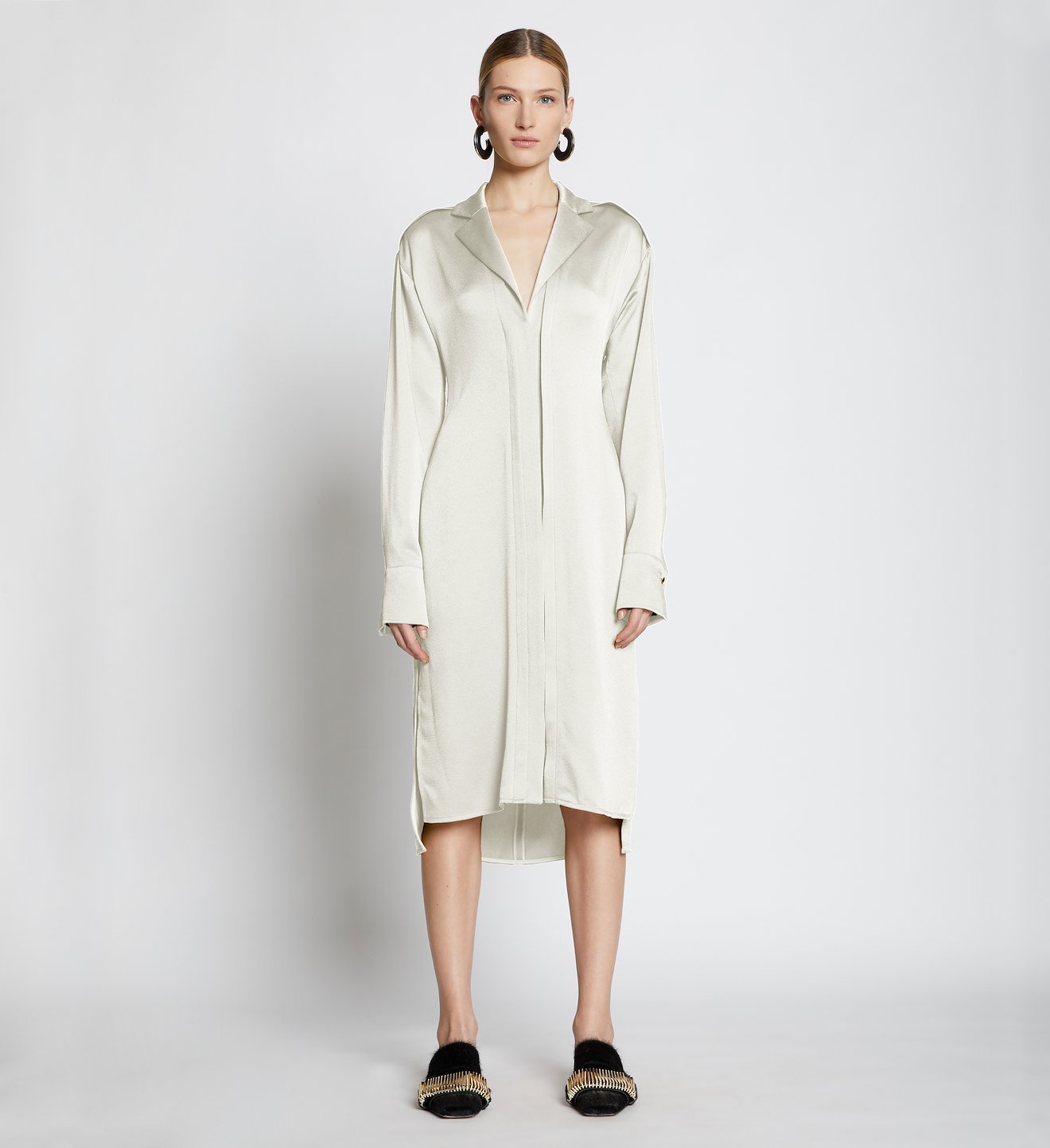 Hammered Satin Long Sleeve Dress