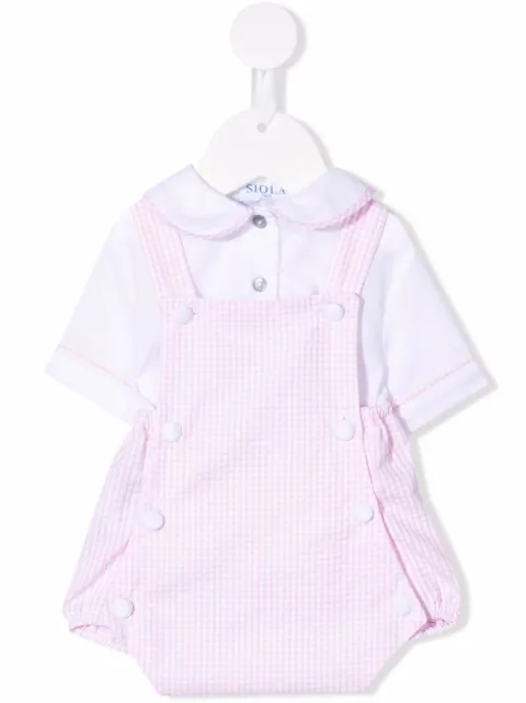 Siola check-print cotton playsuit set
