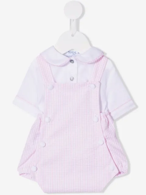 Siola check-print cotton playsuit set