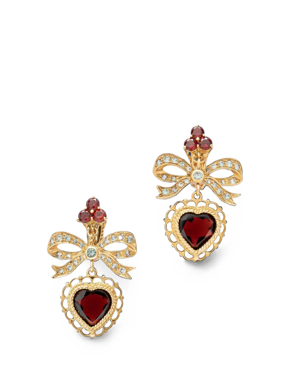 Dolce & Gabbana Devotion 18kt yellow gold, red garnet and gray sapphires earrings - Oro