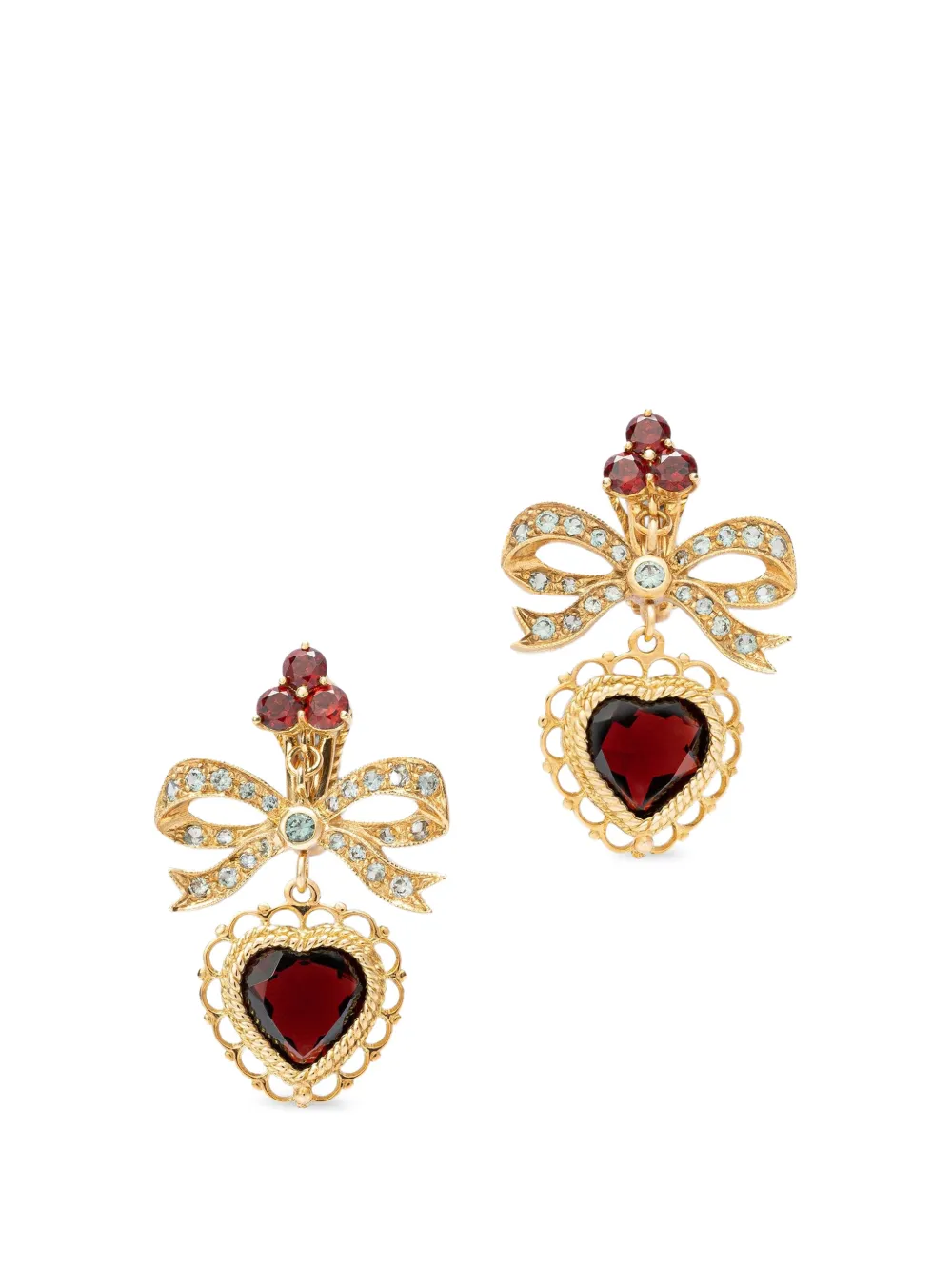 Dolce & Gabbana Devotion 18kt yellow gold, red garnet and gray sapphires earrings - Oro
