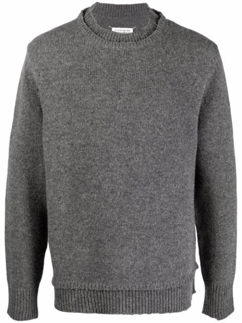 Maison Margiela layered-collar elbow-patch distressed jumper Men