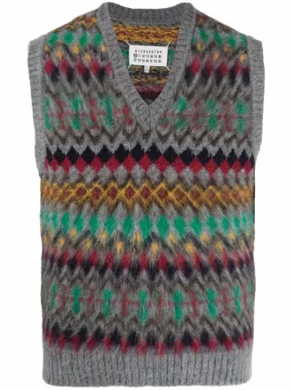 Shop Maison Margiela intarsia-knit V 
