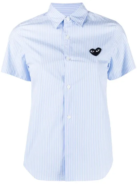 Comme Des Garçons Play short-sleeved heart-embroidery pinstriped shirt