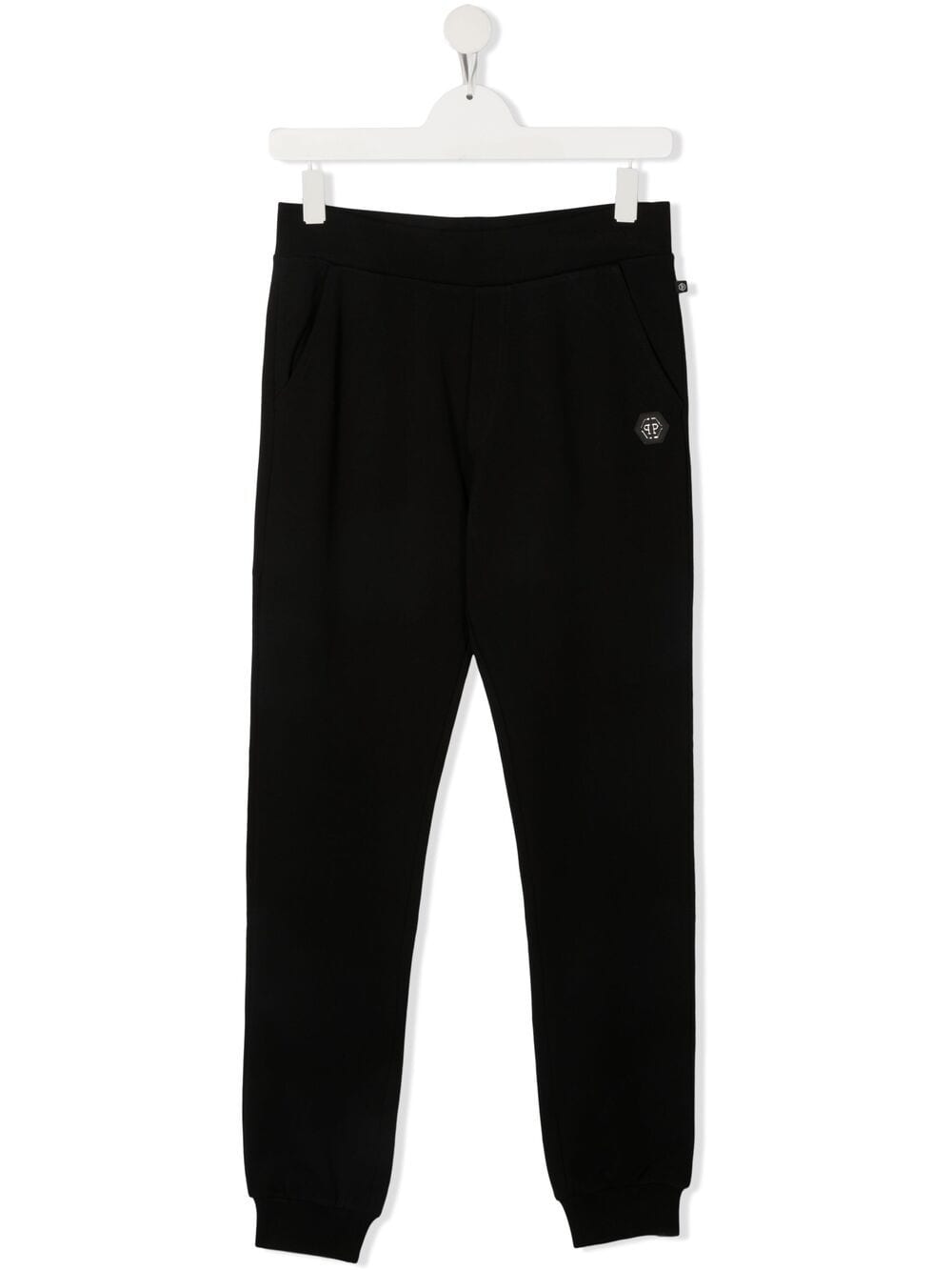Philipp Plein Junior Teen Logo-patch Cotton Track Trousers In Black