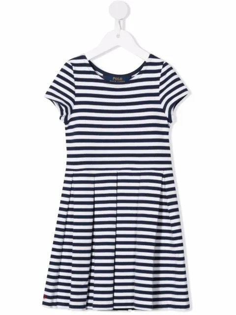 POLO RALPH LAUREN KIDS vestido a rayas con falda plisada