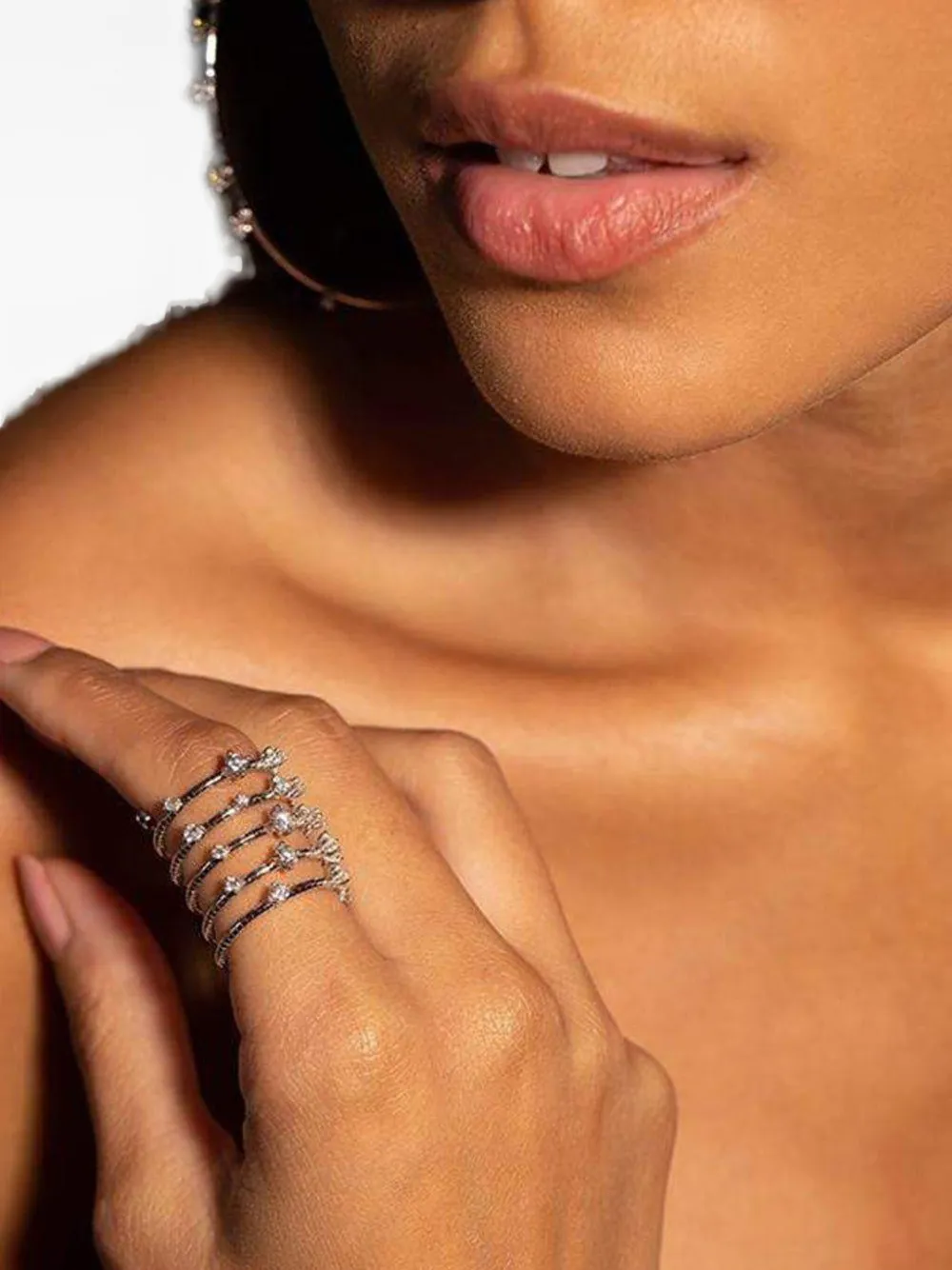 Mattia Cielo 18k White Gold Row Spiral Diamond Ring In Metallic