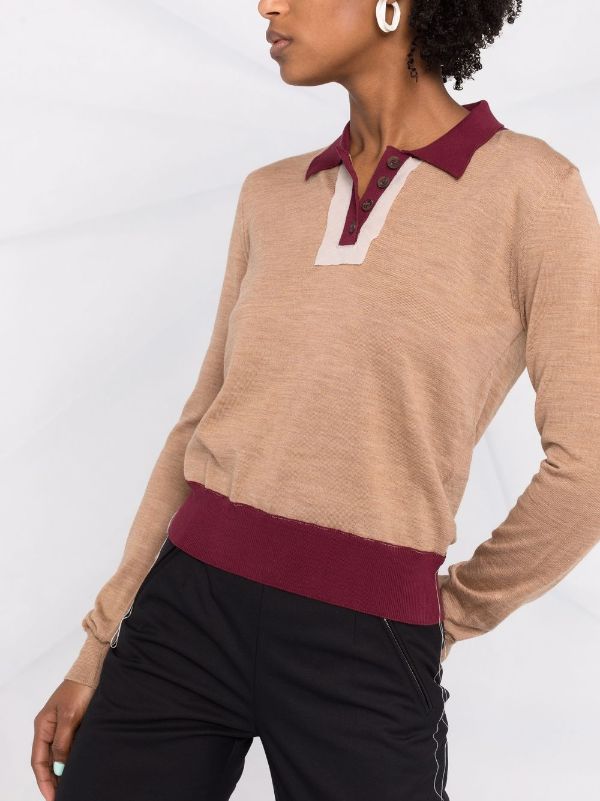Monogram Wool Silk Blend Polo Shirt in Camel - Women | Burberry® Official