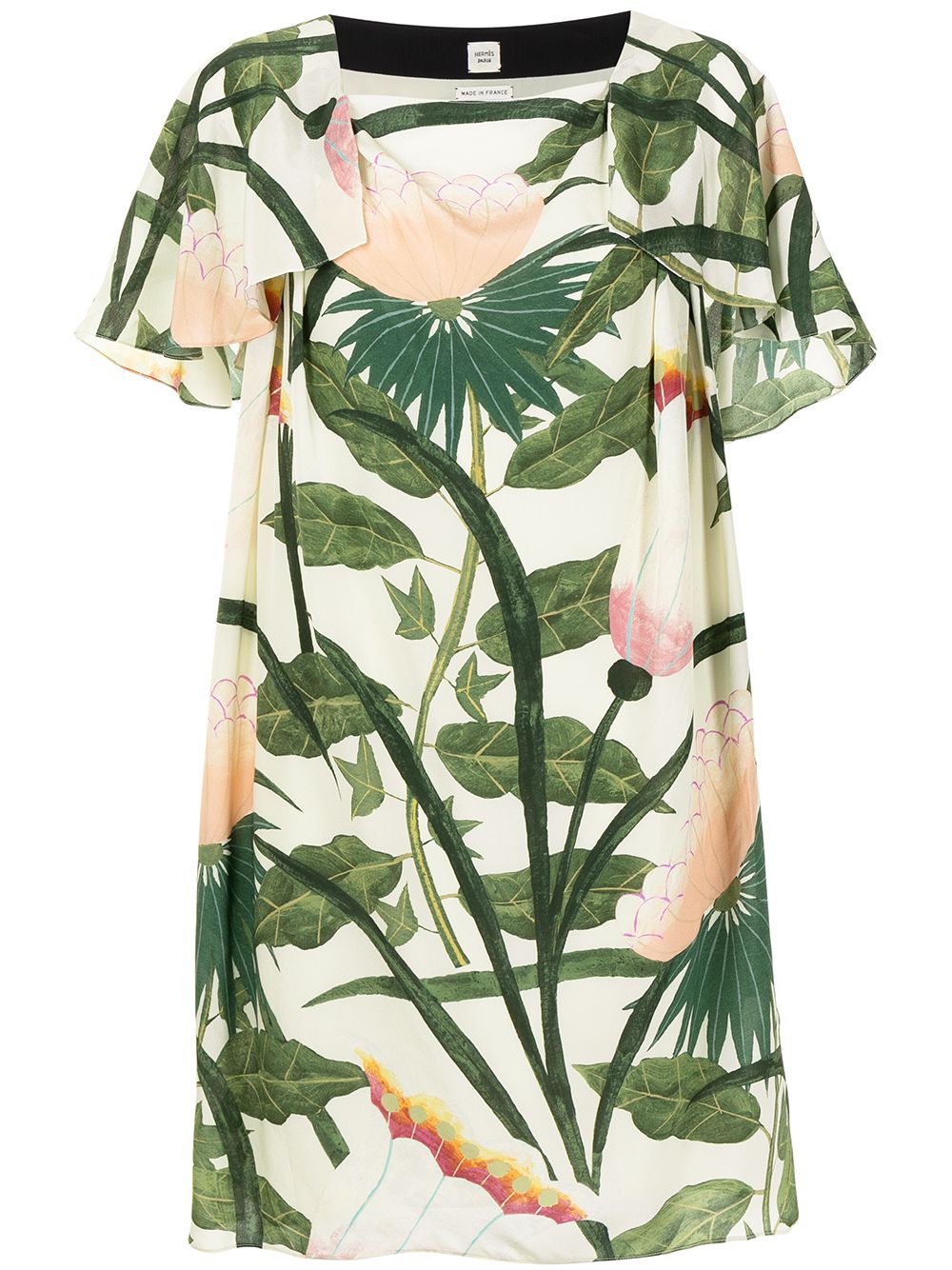 Pre-owned Hermes  Floral Print Shift Dress In Green