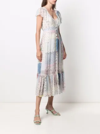 Silk Floral Patchwork Midi Dress展示图