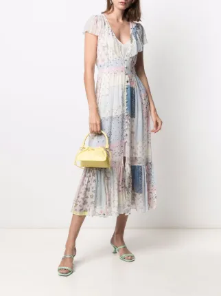 Silk Floral Patchwork Midi Dress展示图